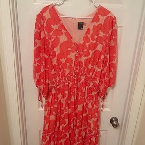 Taylor Red and Pink Long Sleeve Dress